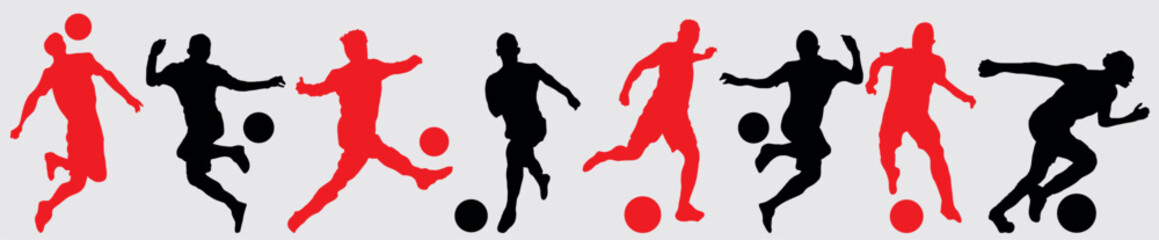 Wall Mural - Soccer players, group of footballers. Set of isolated vector silhouettes. Team sport