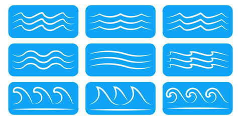 Sticker - wave icon set. water waves line logo or sign collection. sea, ocean outline symbol. vector illustrat