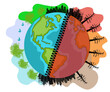 illustrazione Pianeta terra diviso a metà riscaldamento globale e temperatura controllata