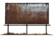 © LayerAce.com - Old rusted metal blank billboard advertisement on white background Generative AI
