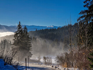 Winter in the Slovak Tatra Mountains full of snow.