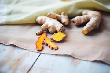 Poster - fresh ginger root and turmeric on sackcloth