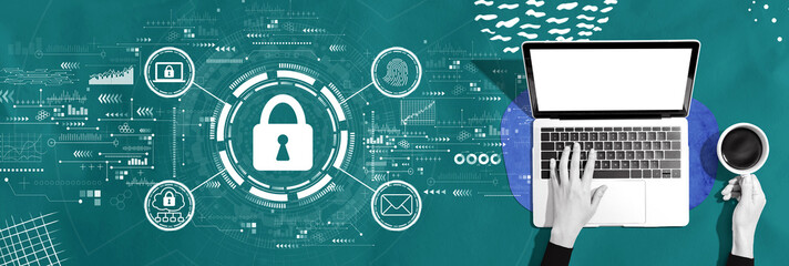 Poster - Internet network security concept with person using a laptop computer