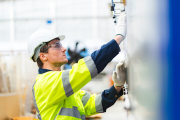 Factory manager, foreman worker checking stock inventory on good shelf in delivery storehouse of logistic storage warehouse, shipping distribution business, package box industry job for retail market