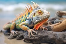 iguana on a tropical beach rock