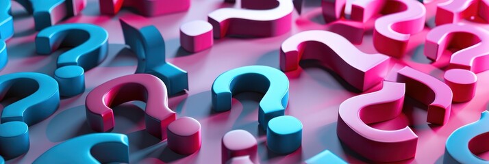Poster - Sea of question marks in a cool color palette, illustrating the quest for answers and choices
