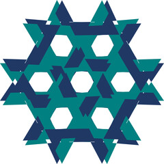 two tone blue and green hexagon star, honeycomb on white background