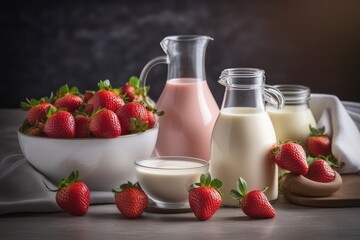 Wall Mural - yogurt with strawberries