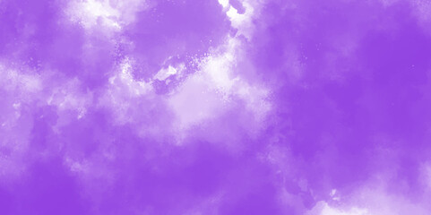 Purple sky with white clouds, beautiful nature. abstract background with Purple watercolor .Purple watercolor background painting on paper texture. Realistic clouds on bright purple sky .