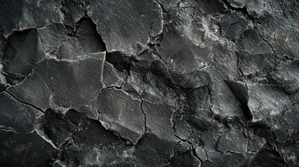 Canvas Print - Textured black stone background created by a dark grey, rugged mountain surface with prominent cracks. Designers have plenty of space for creativity.
