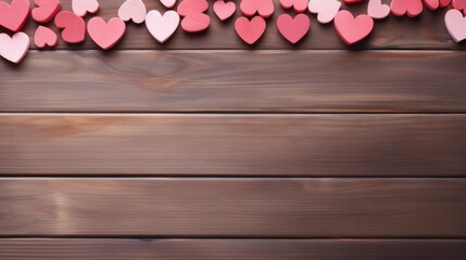 Poster - Red and white hearts on old shabby wooden background. Concept of Valentines day