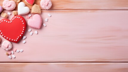 Poster - Valentine's day background. Red hearts, top view. Valentine and the concept of love.Generative AI