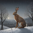 A hare on the background of winter nature