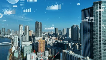 Poster - 都市の空撮と統計データ
