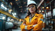 © ADDICTIVE STOCK - Portrait of empowered Female Worker in Industrial Setting. Generative AI image