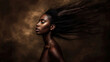 © ADDICTIVE STOCK - Fine art portrait of African woman with flowing hair. Generative AI image