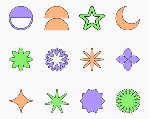 Poster - Set of retro symbols, shapes and signs in y2k aesthetic, abstract icons, web buttons, decorative design elements. Vector illustration.