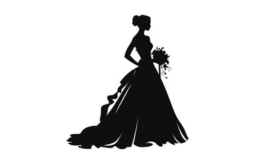 Wall Mural - A Bride black silhouette vector art isolated on a white background