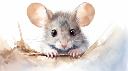 Poster - cute mouse, watercolor illustration on a white background