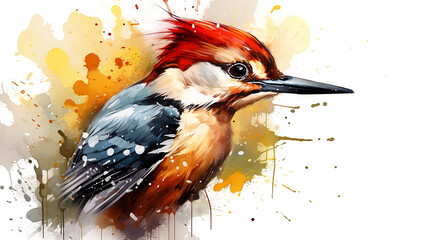 Wall Mural - mottled woodpecker isolated on white, watercolor illustration