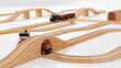 Closeup of toy train and wooden tracks on plain white background. 3d rendering