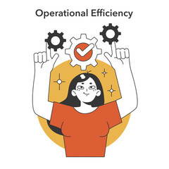 Poster - Process optimization set. An expert aligning cogwheels for peak performance, ensuring quality and productivity in operations. Streamlined workflows for business excellence. Flat vector illustration