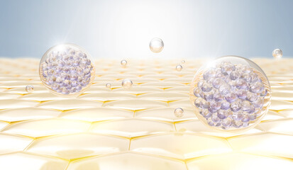 Wall Mural - cosmetic serum oil drop on skin cell, skin repair, moisturizer, collagen serum, exosome with skin ce