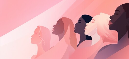 Wall Mural - Multicultural women profiles gradient illustration. Diversity and inclusion.