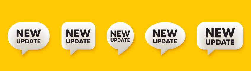 Poster - New update icon. 3d chat speech bubbles set. Special offer sign. Important information available symbol. New update talk speech message. Talk box infographics. Vector