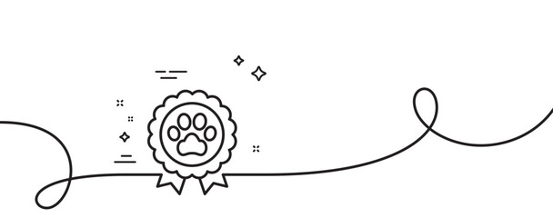 Poster - Dog competition line icon. Continuous one line with curl. Pets award sign. Champion winner medal symbol. Dog competition single outline ribbon. Loop curve pattern. Vector