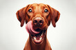 Portrait hungry and funny cute dog licking it lips with tongue on white background. ai generative