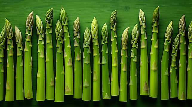 Vibrant green asparagus spears on a board   minimalist composition  fujifilm xt4, f 5.6