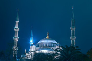 Wall Mural - sultanahmet or blue mosque at night. ramadan or islamic concept photo
