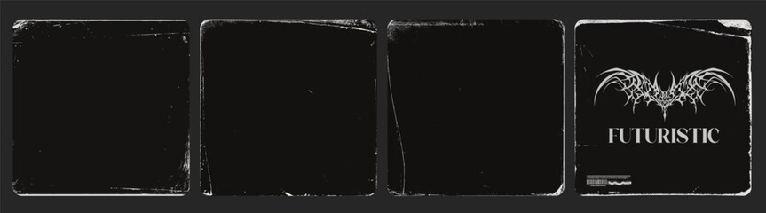 Aufkleber - Realistic texture overlay, worn paper effect. Texture stamps with old, grunge, grainy, vintage, worn, subtle worn edge aged look for album art. Vintage Grunge Black Border Frame on Dark Background.