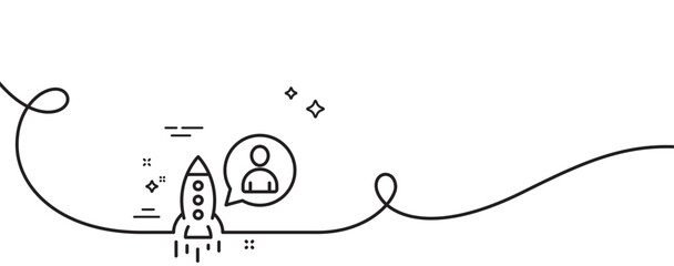 Poster - startup line icon. continuous one line with curl. business management sign. launch project symbol. s