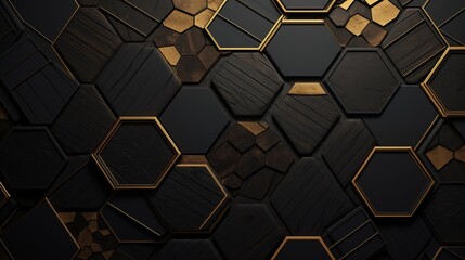 Black and Gold Wallpaper with Decorative Circles and a Marble Pattern