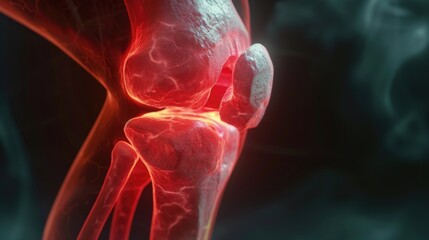 Aufkleber - A detailed close-up of a human knee with a red light. This image can be used to illustrate medical topics or as a visual aid for educational materials