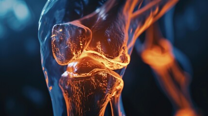 Poster - Close up view of a human knee with glowing bones. Perfect for medical or scientific illustrations
