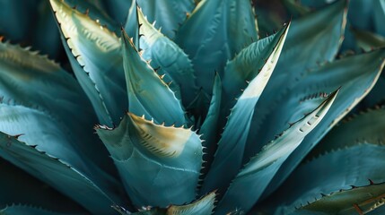 Poster - A detailed view of a blue agave plant. This image can be used to showcase the unique texture and colors of the plant.