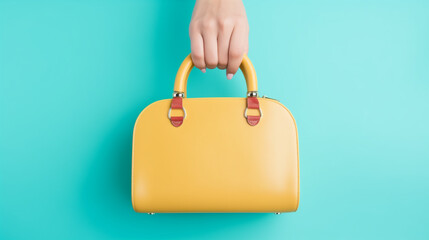 Stylish women's handbag. A fashionable female yellow luxury handbag isolated on white. Front and back view. Fashionable womans accessories. Flat lay, top view. Spring fashion concep Ai generated image