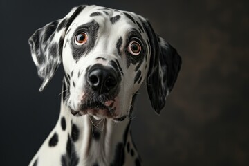 Poster - A close-up view of a Dalmatian dog's face. This image can be used for various purposes