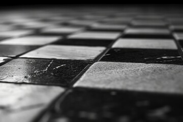 Poster - A black and white photo of a checkered floor. Versatile and timeless, suitable for various projects