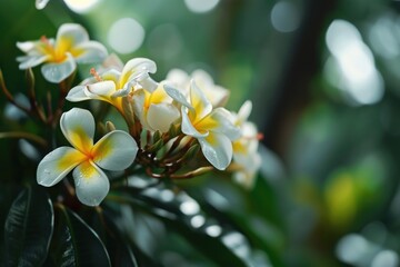 Poster - A beautiful bunch of white and yellow flowers on a tree. Perfect for adding a touch of nature to your designs