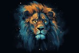 Fototapeta Dziecięca - Epic lion head illustration Portrait of a lion in the night. Generative AI
