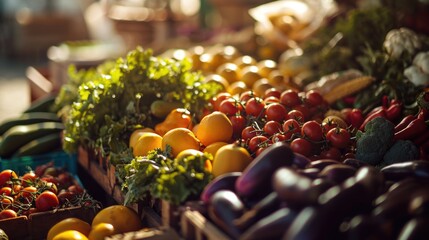 Poster - A vibrant assortment of fruits and vegetables showcased for sale. Perfect for use in food-related articles or advertisements