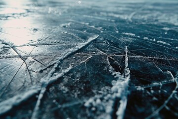 Aufkleber - A detailed view of the frozen surface of water. Suitable for winter-themed designs and nature-related projects