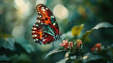 Sticker - A butterfly perched on a beautiful flower. Perfect for nature enthusiasts and garden lovers