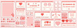 Set of Y2K Valentine Day retro computer windows, buttons, messages and other romantic interface elements with cheering phrases. Vector illustration.