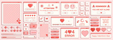 Set Of Y2K Valentine Day Retro Computer Windows, Buttons, Messages And Other Romantic Interface Elements With Cheering Phrases. Vector Illustration.