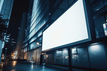 Poster - An empty billboard on a city street at night. Perfect for advertising or showcasing messages.